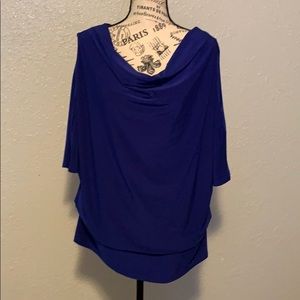 For Cynthia Royal Blue Draped Cowl Neck Blouse
